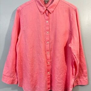 J. JILL 100 % Linen Pink Button-Up Shirt SIZE XL PETITE